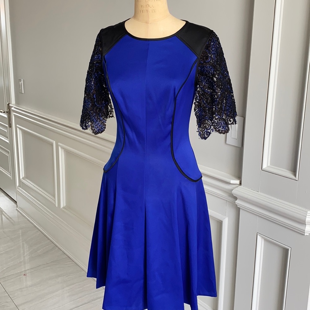 Custom Made Royal Blue Cocktail Dress with lace sleeves